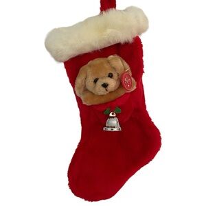 Russ Vintage Teddy Bear Peluche Christmas stocking Tag ringing bell gift VTG